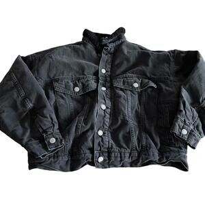 & Denim Brand Denim Jacket Black Faux Fur Lined Button Up Size S
